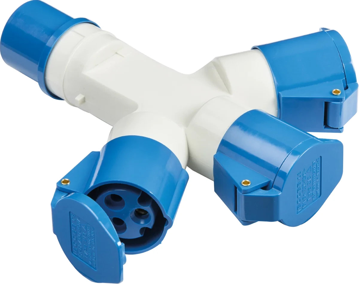 Knightsbridge IN0010 16 Amp 3 Way Splitter IP44 240V For Caravans Camping BLUE