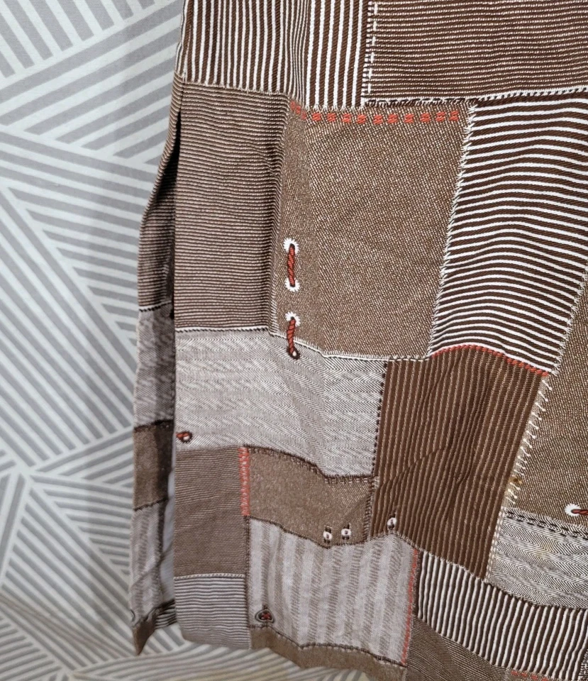 Falda Vintage Años 70 Estampado Patchwork Mediana Grande Cottagecore Maxi Larga Marrón Tostado Foto 3 de 4