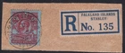 Falkland Islands 1929 2/6d Whale and Penguins on Piece with Scarce Registration