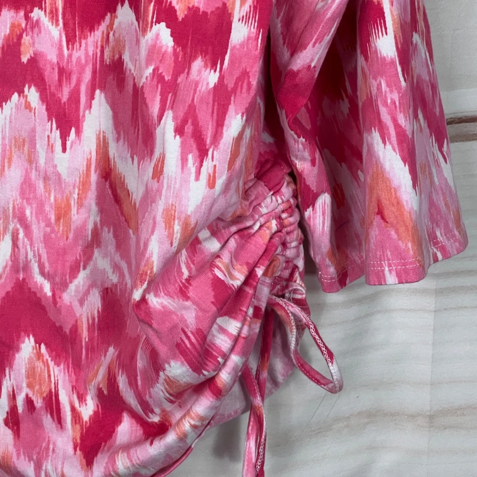 Alfred Dunner Top Womens XL Pink Zig Zag Print T-Shirt Keyhole Neck Ruched Knit - Image 3 of 4