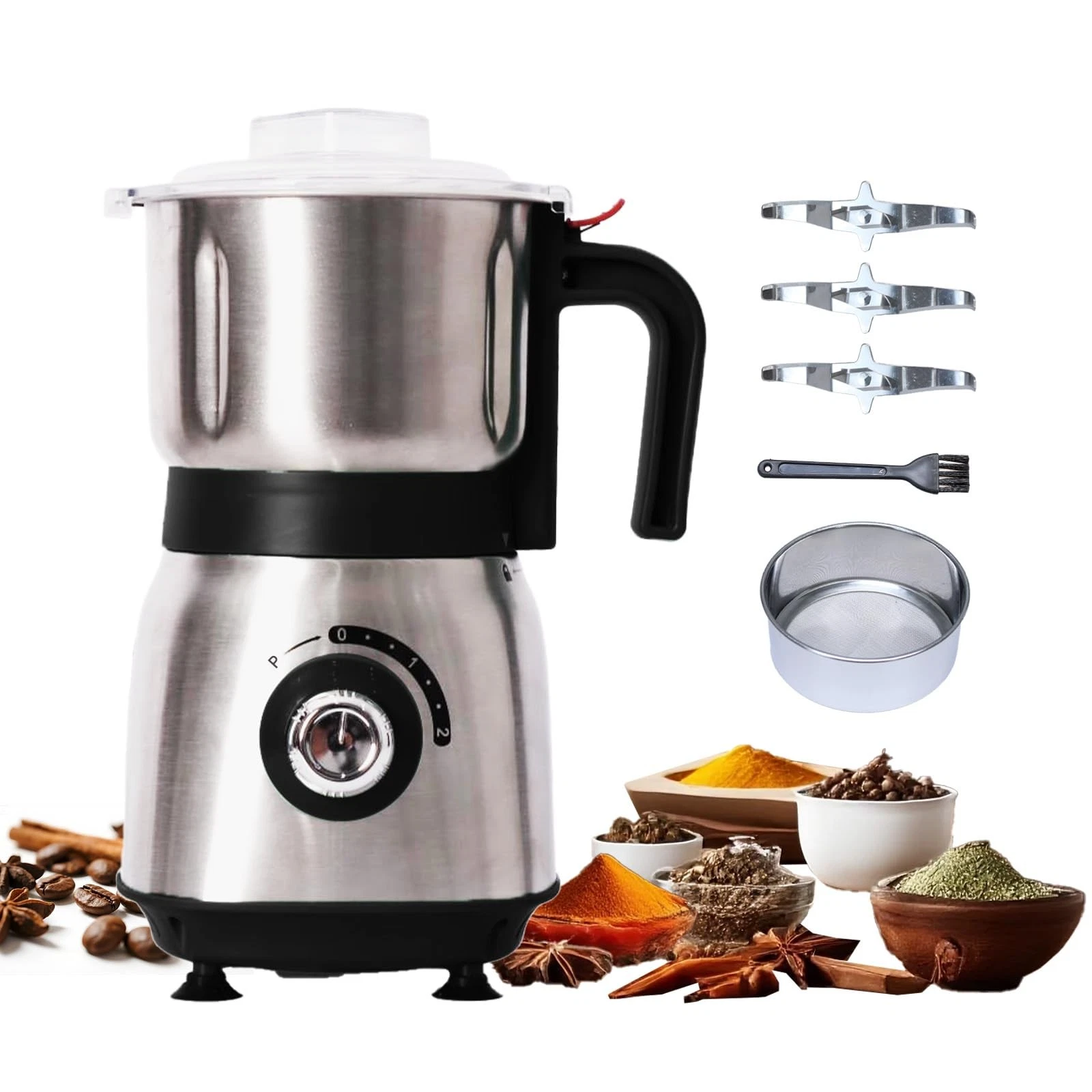 Electric Grinder for Kitchen - 500W Grain Mill with 3 Stainless Steel Blades,...