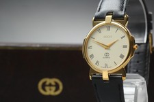 Near MINT Box GUCCI 3400F M Gold Case Roman White Dial Quartz 33mm Ladies Watch