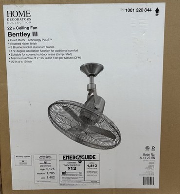 Home Decorators Collection Bentley III 22 in Oscillating Ceiling Fan Brushed Ni 