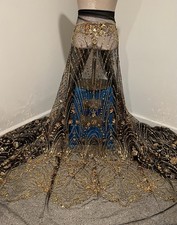 Black Gold Beaded Sequins Embroidery Bridal Lace Fabric 50  Width By The Yard