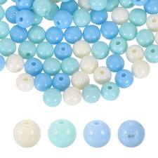 200pcs Cream Blue Acrylic Round Beads 8mm Plastic Resin Loose Bead