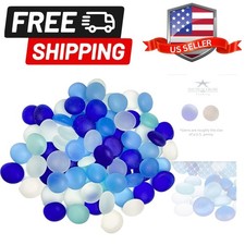 Flat Marbles Vase Filler - 0.68 lbs Cobalt Aqua  White Glass Pebble Vase - C...