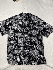Jams World Mens M  Vintage Rayon SS Hawaiian Floral Black  White. VERY RARE