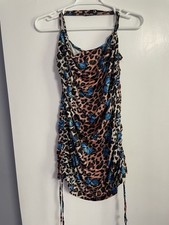 SHEIN Ruched Butterfly and Leopard Print Cami Dress Adjust Cross Straps Large