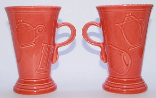 Two Fiesta Embossed Pedestal Mugs Fiestaware Persimmon Retired