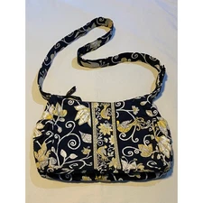 Vera Bradley Floral Black & Yellow Birdies on a Wire Shoulder Bag