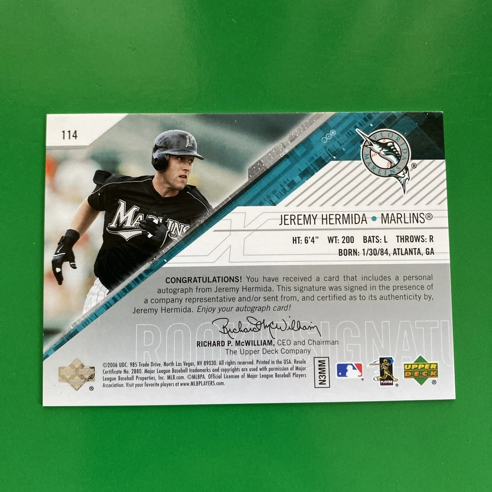 Jeremy Hermida 2006 Upper Deck SPx Rookie Signatures Card #114 LTD #107/999 - Image 2 of 2
