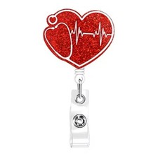 Heart Beat Stethoscope Badge Reel Nurse Doctor Hospital Id Tag Holder