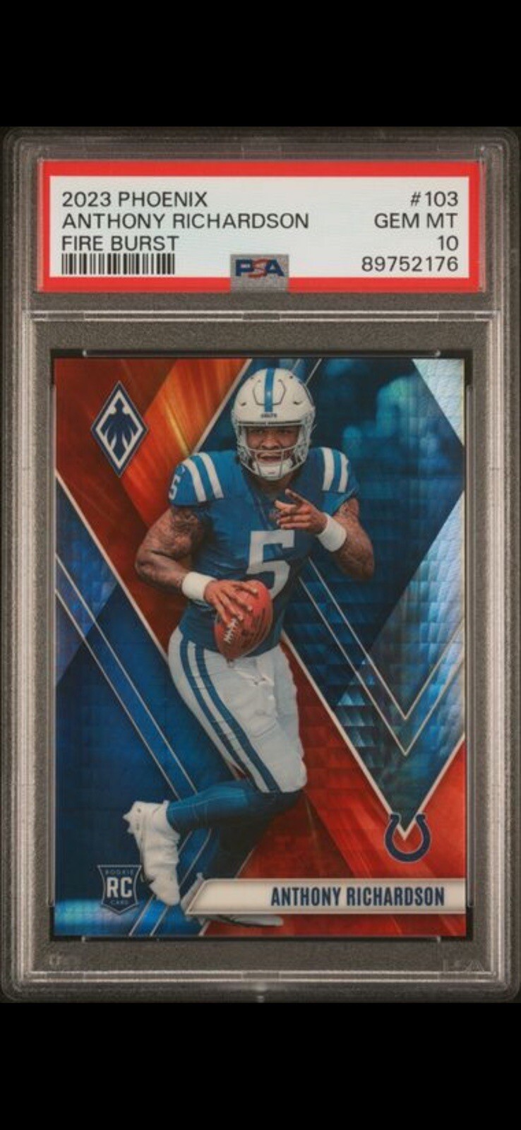 2023 Panini Phoenix  Rookies Fire Burst #103 Anthony Richardson /340 (RC) PSA 10