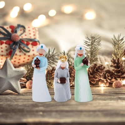 Mini Nativity Figurine Set of The Three Wise Men Hand Painted Figure Statue