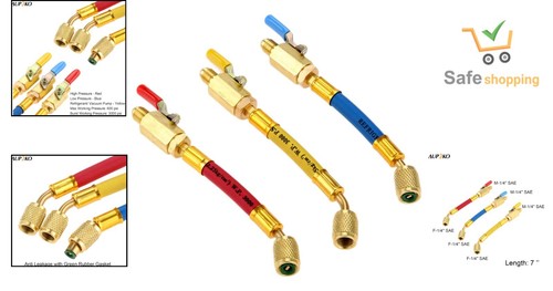Color Coded Charging Hoses Brass 7" 3pcs for HVAC AC Refrigeration Tools - Picture 2 of 9