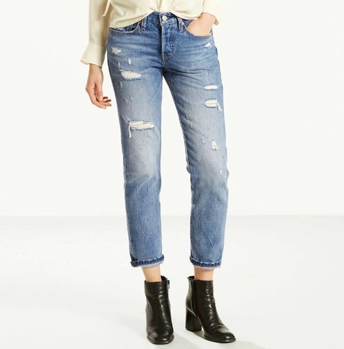 Levi's 501 T Women's Girl's Blue Tapered Distressed Cropped Jeans W26 W27  L28 | eBay