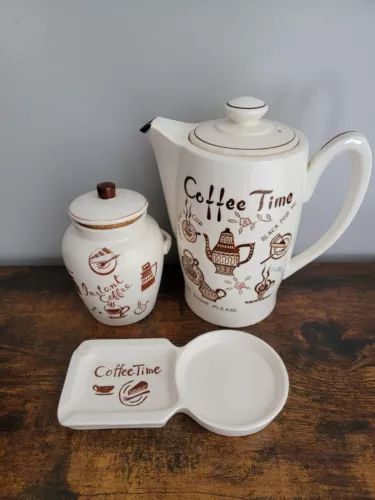 Vintage Tilso Coffee Time Musical Coffee Pot Server Japan Mid Century Modern Set