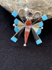 Turquoise Spiny & Mother Of Pearls Butterfly Sterling Silver Pin Pendant 01367