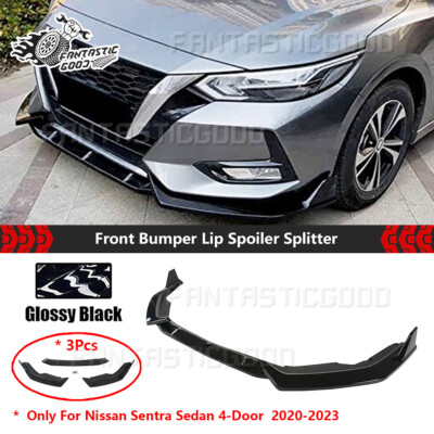 For Nissan Sentra 2020-23 Glossy Black Front Bumper Lower Lip Splitter 3Pcs Kit