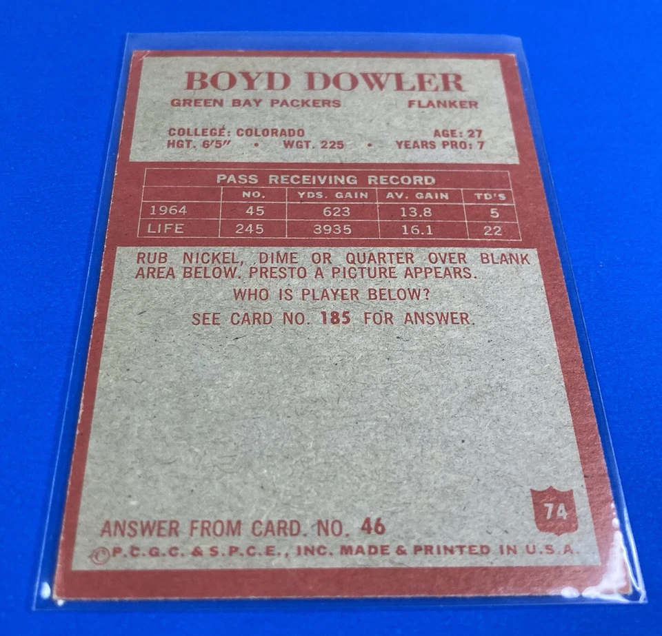 1965 Philadelphia Set Break #74 Boyd Dowler GB Packers EX-EXMINT Combine Ship - Image 2 of 2