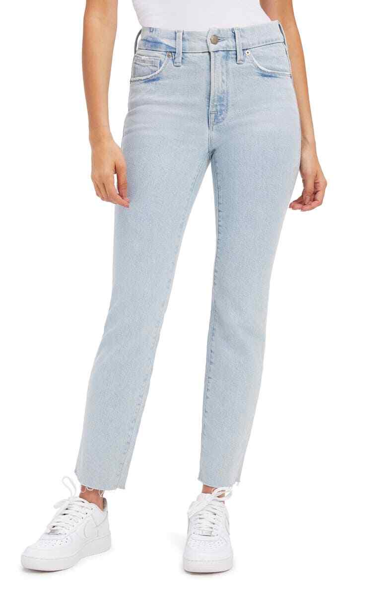 Good American Women's Good Legs Cigarette Raw Hem Jeans in Indigo145 - Blue - Size 8 / 29