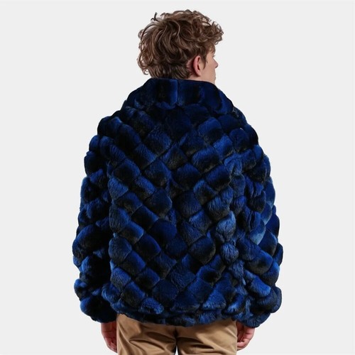 Fashion Men's Real Natural Rex Rabbit Fur Coat Winter Lapel Collar Bomber Jacket - Picture 14 of 20