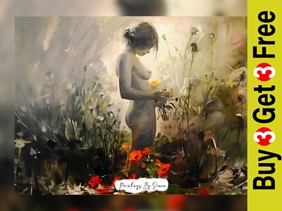 Acryl Frau im Garten Gemälde Druck 5''x7'' auf mattem Papier - Gelassene Kunst