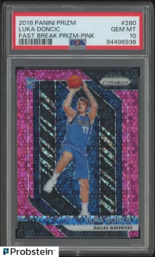 2018 Prizm 280 Luka Doncic RC Rookie FAST BREAK PINK PRIZM #15/50 PSA 10
