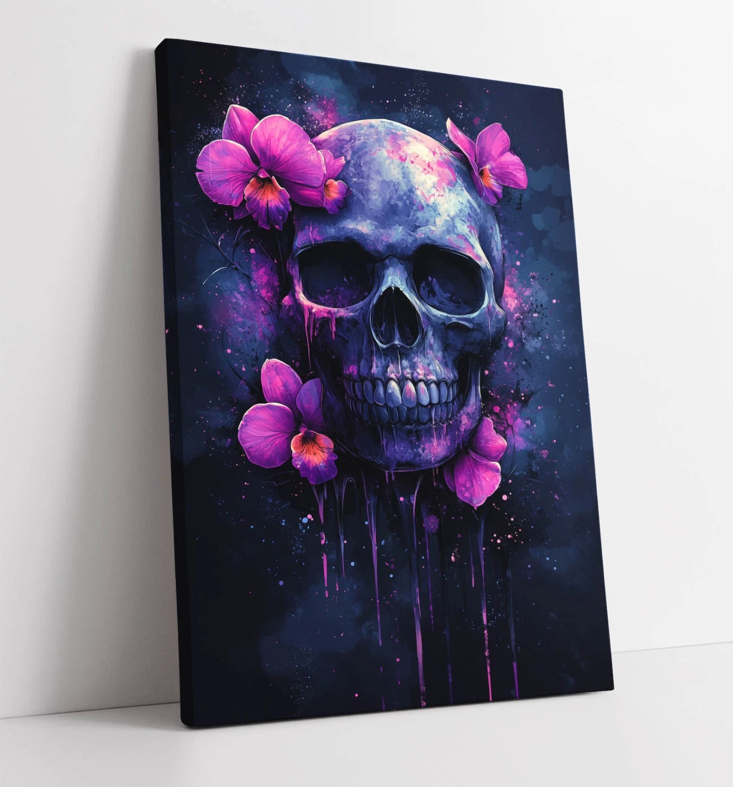 DARK BLUE SKULL WITH PURPLE FLOWERS FRAMED CANVAS WALL ART PICTURE PRINT
Opens in a new window or ta