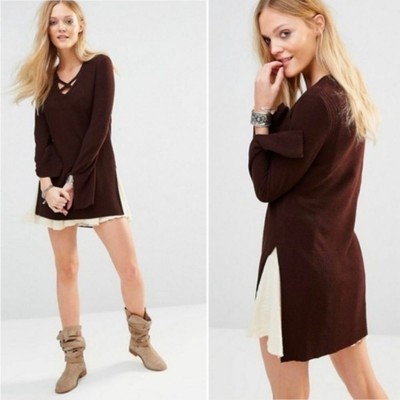 Criss Cross Tunic Sweater Maroon Wine 