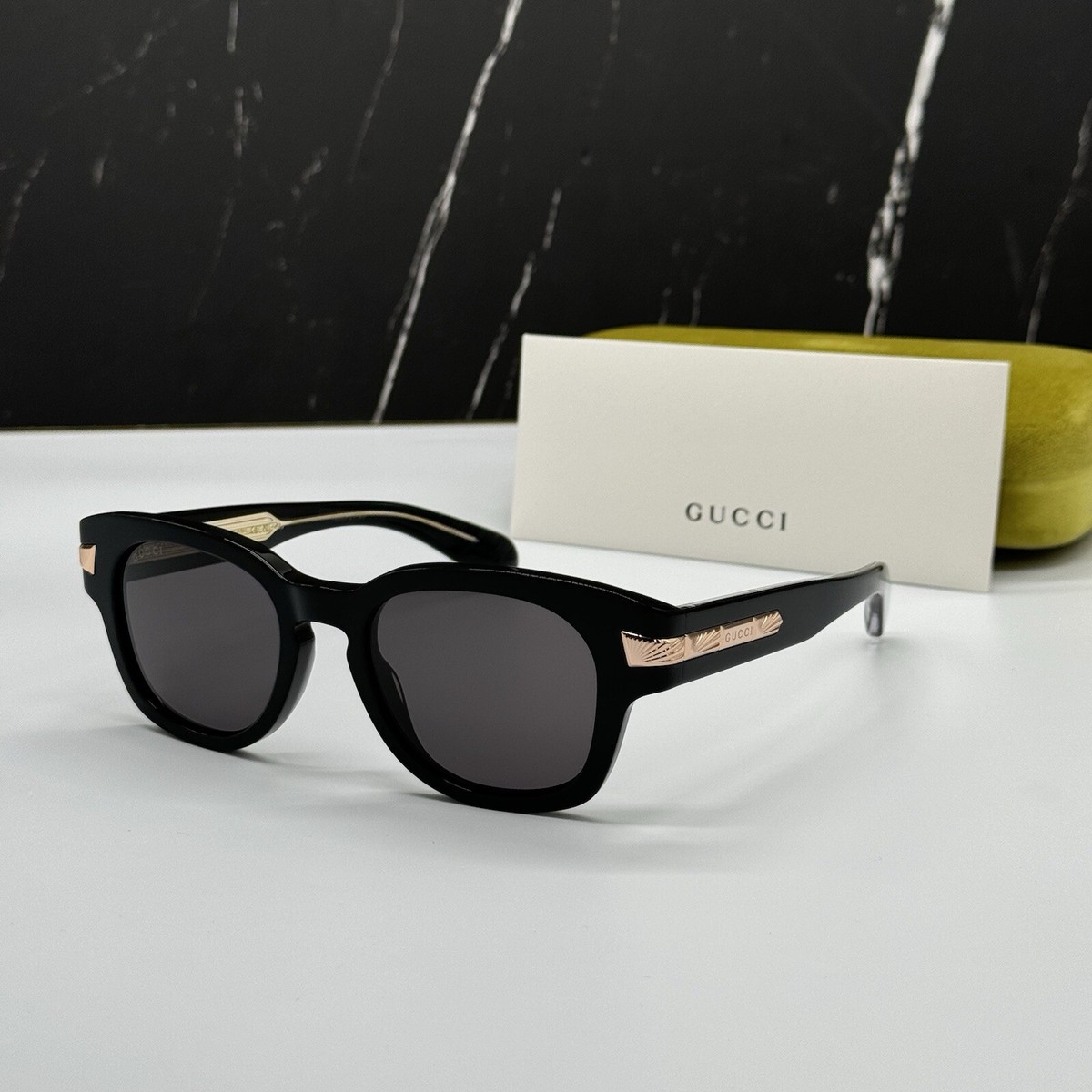 NEW GG1518S 001 GUCCI BLACK GOLD GREY SQUARE UNISEX NEW GG1518S 001 GUCCI BLACK GOLD GREY SQUARE UNISEX