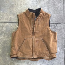 Vintage Carhartt Brown Men XL Work Wear Vest Sherpa Fleece Lined