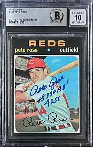 Pete Rose Signed 1971 Topps #100 Beckett BAS Auto 10 w/ 15,390 ABS 4256 inscrip