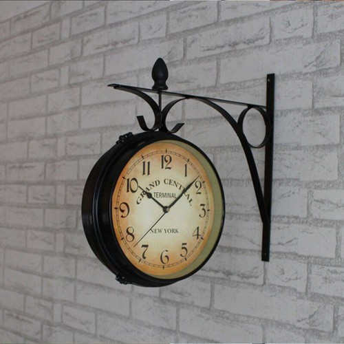 Outdoor Garten Hauptbahnhof Wanduhr doppelseitig Außenhalterung Retro - Bild 2 von 12