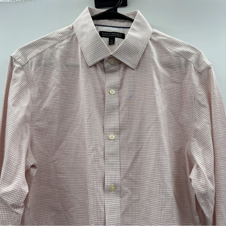 Camisa Banana Republic Calce Ajustado Tostado y Blanco A Cuadros Manga Larga Con Botones Talla M Foto 2 de 4