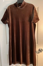 Sostanza Velvet Dress Womens XL Brown Contemporary Apparel Pullover Midi Grunge