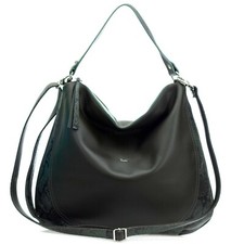 Bruno Rossi Italian Made Green Leather Large Hobo Bag with Embossed Snakeskin