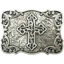Praying Celtic Cross Western Belt Buckle  Antique Silver Finish Metal