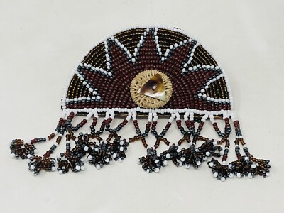 Half Moon Shaped Hair Clip Native Brown Tassels Beaded Sun Burst Boho