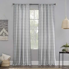  Castille Farmhouse Plaid Linen Semi-Sheer Rod Pocket 54" x 84" Blue/Linen