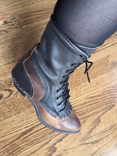 Vtg 2 Toned Lace Up Medieval Boots Folklore Cottage Core 8 Women's Wrangler NOS - Picture 12 of 12