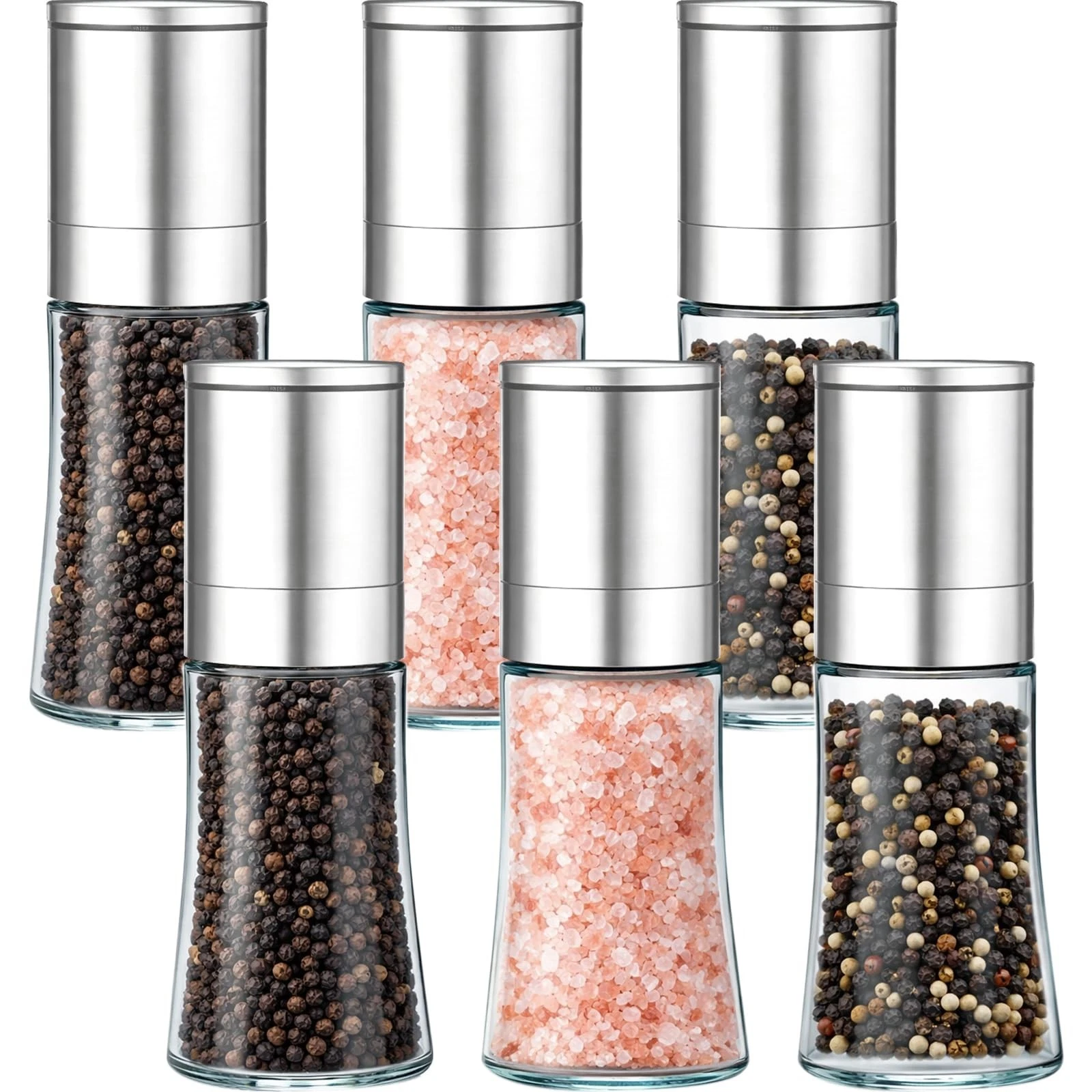 Stainless Steel Salt & Pepper Grinder Set - Adjustable Coarseness, Refillable Gl