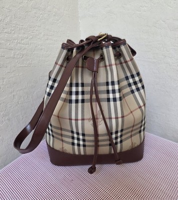 Burberry Nova Check Drawstring Bucket Shoulder Bag AUTHENTIC