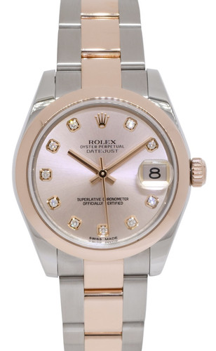 Rolex Datejust 18k Rose Gold/Steel Pink Diamond Dial 31mm Watch +Card '16 178241