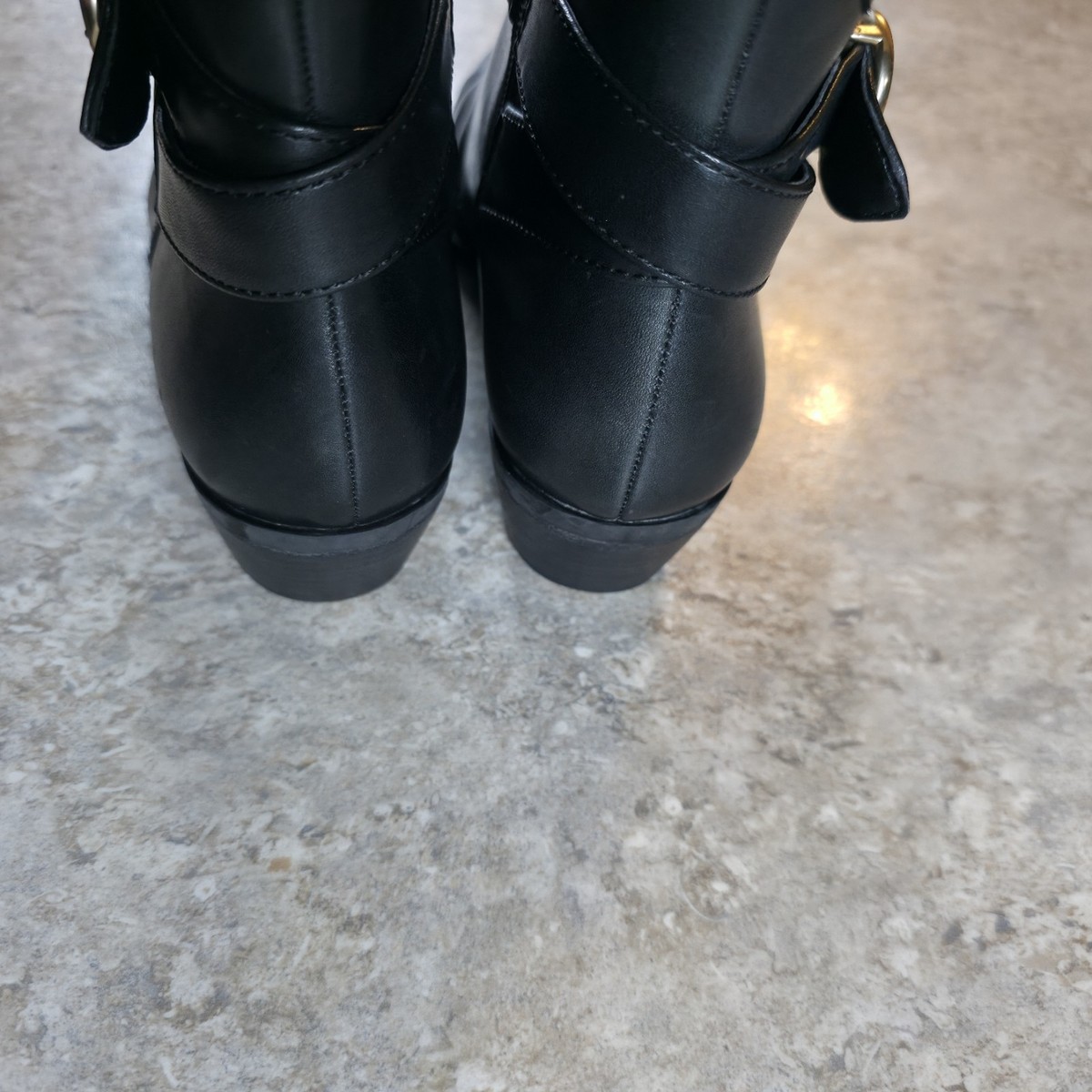Coach Black Debi Smooth Leather Ankle Boots 6.5 B Horse & Carriage Buckle View 5