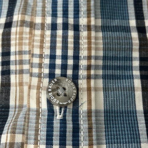 Eddie Bauer Mens Button Front Plaid Shirt Mens TXL Blue White Tan Cabincore - Picture 9 of 12
