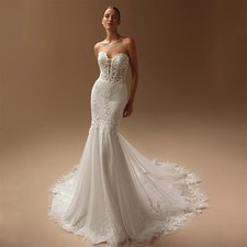 Abiti da sposa a sirena Sweetheart senza maniche applique glitter tulle abito da sposa