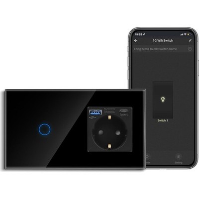 Smart Lichtschalter USB Steckdose WLAN Alexa Google Smart Life Schwarz
