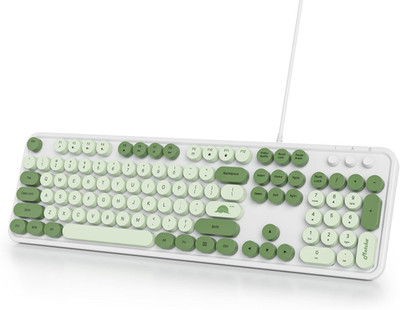 Typewriter Green Matcha Cute Keyboard with Floating round Keys, Full Size Wired