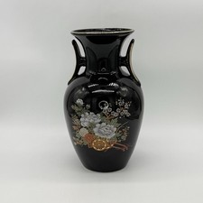 Black Japanese Vase With Handles Floral Painting With Wangon Wheel 